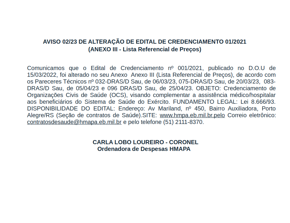 Aviso 0223 De AlteraÇÃo De Edital De Credenciamento 012021 8919